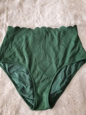 aerie Dark Green High-Waist Textured Bikini Bottoms